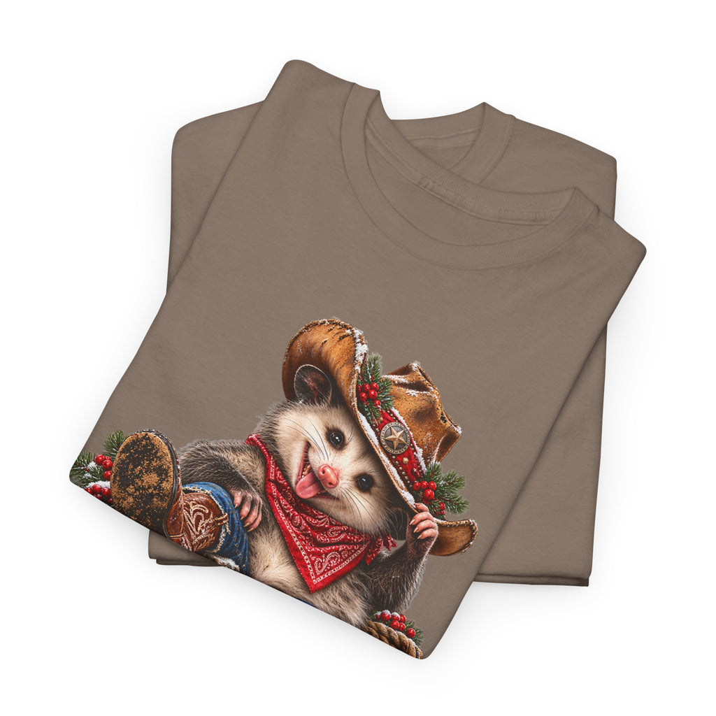 Pete the Possum Women’s Classic Christmas Tee – Western Cowgirl Holiday Shirt