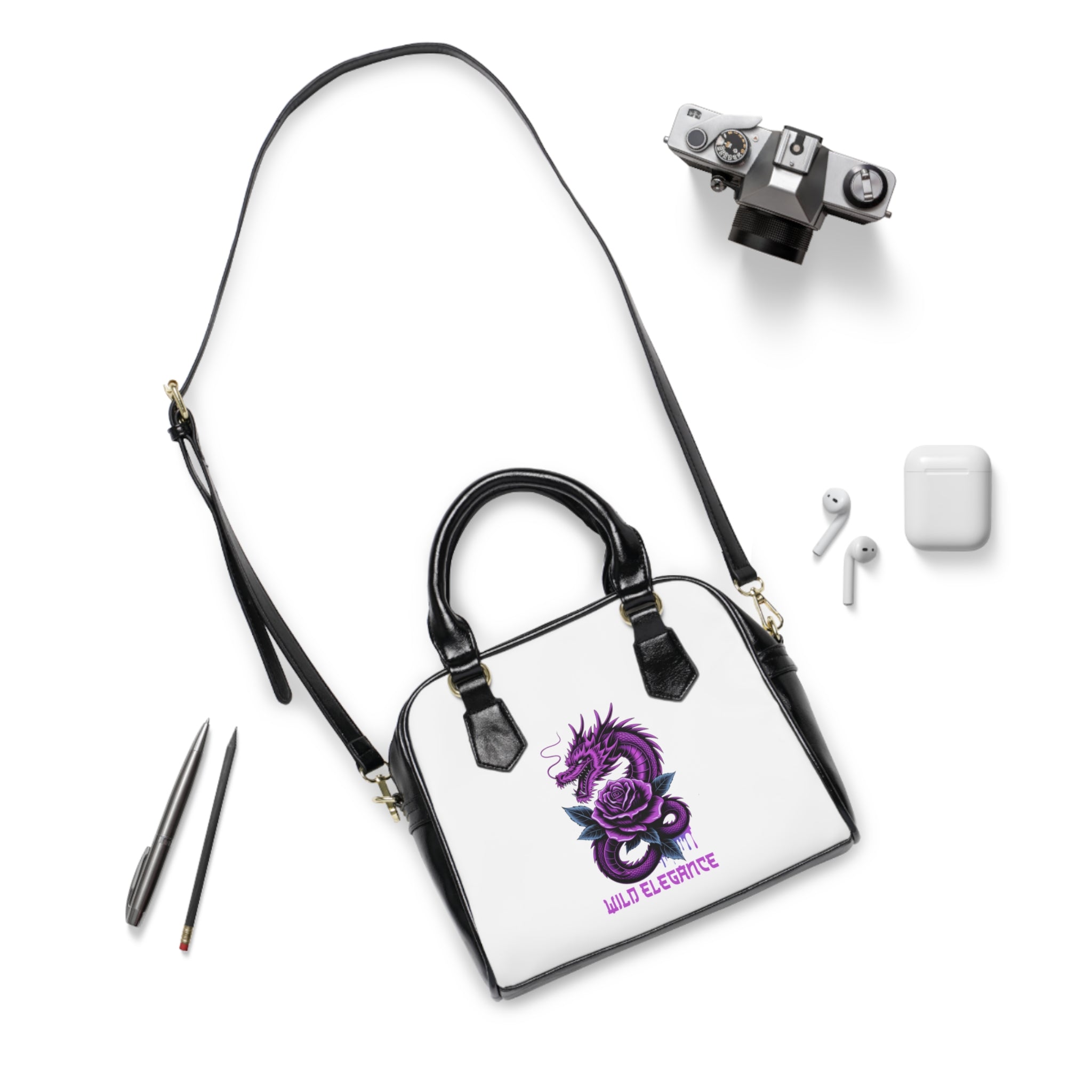 Shoulder Handbag — Purple Dragon & Rose "Wild Elegance" Printed Purse