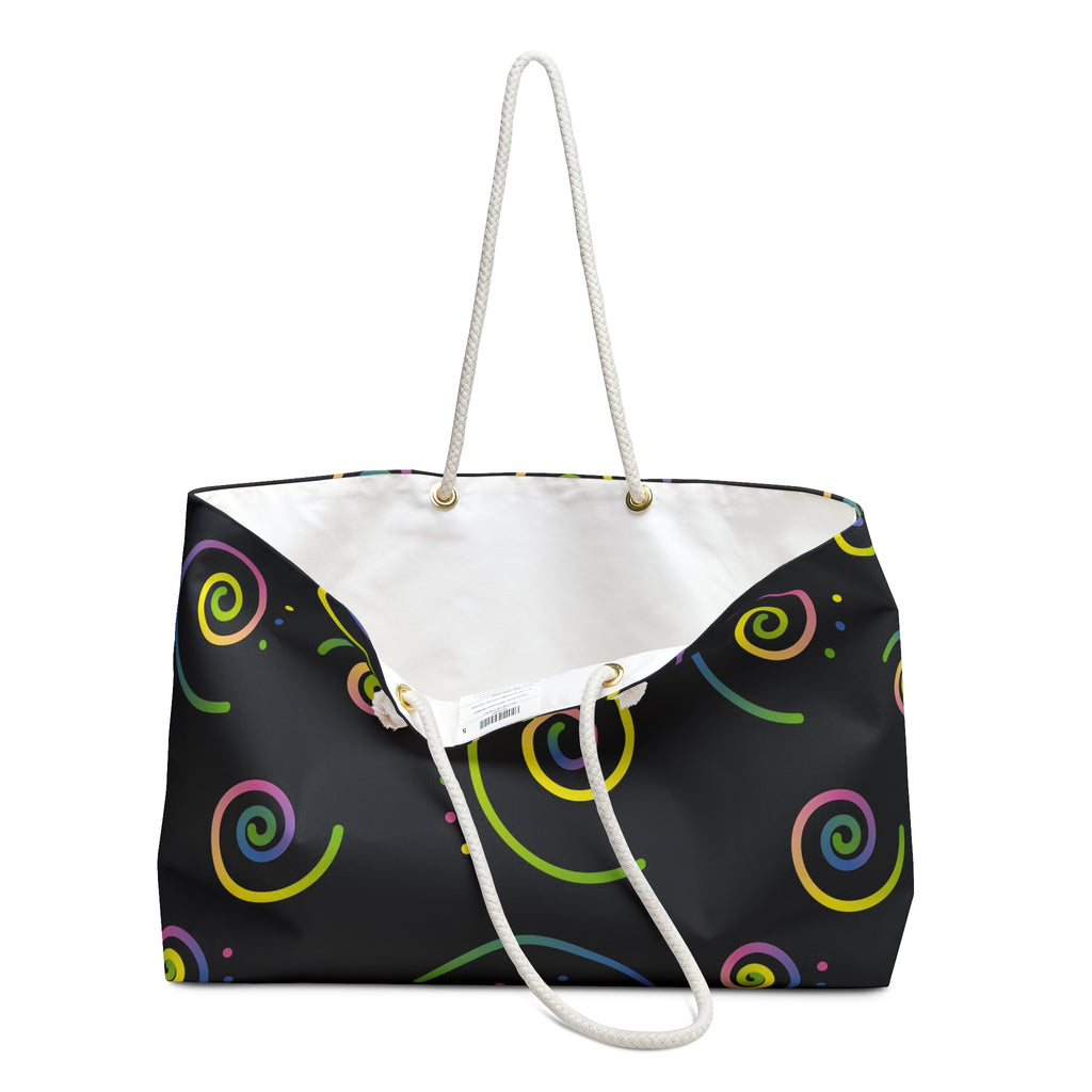 80s Retro Neon Swirl Weekender Bag  Colorful Spiral Travel Tote