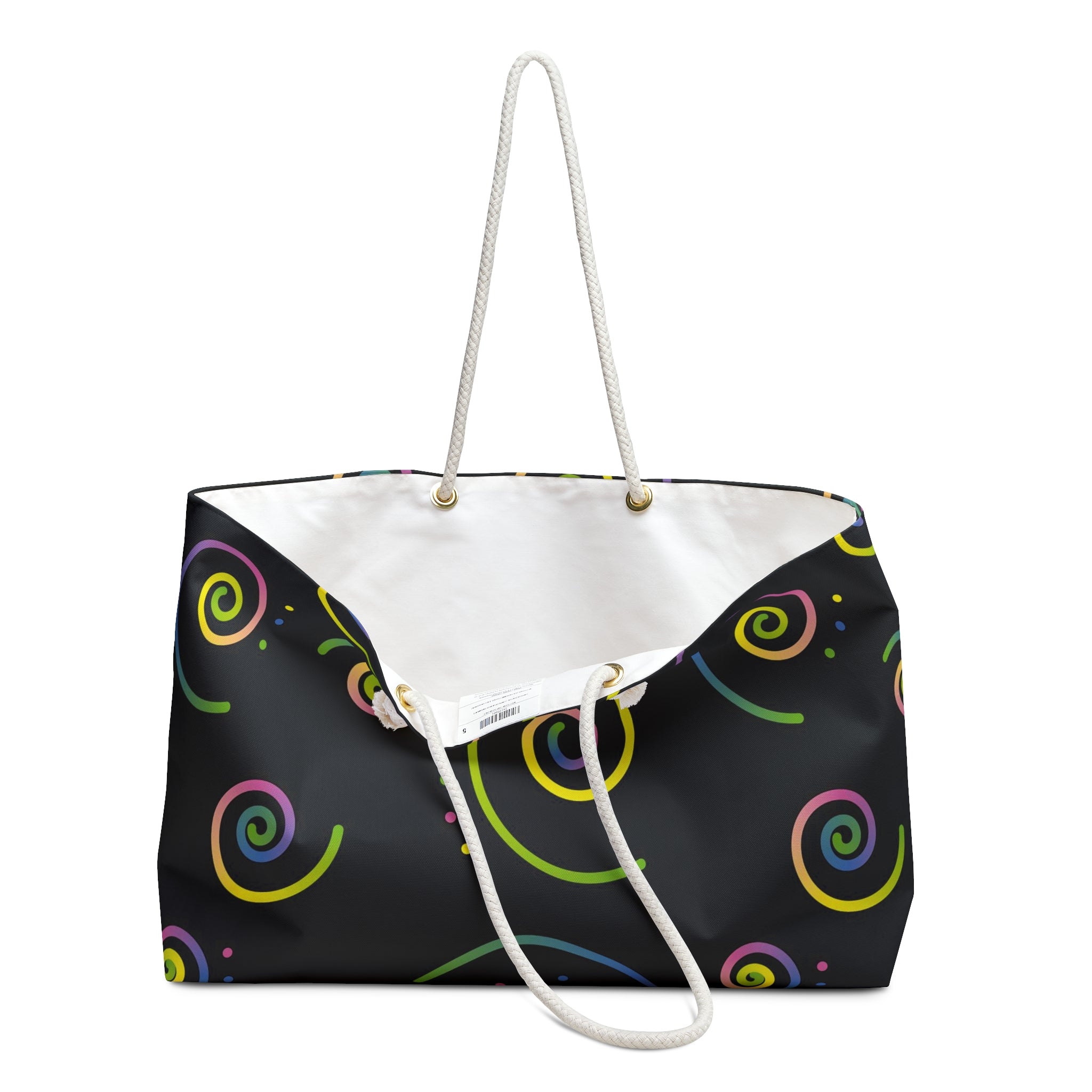 80s Retro Neon Swirl Weekender Bag  Colorful Spiral Travel Tote