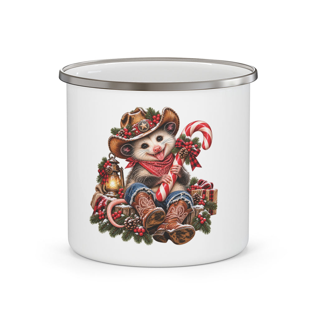 Pete the Possum Christmas Enamel Camping Mug – Western Cowboy Holiday Camp Cup 🎄🤠☕