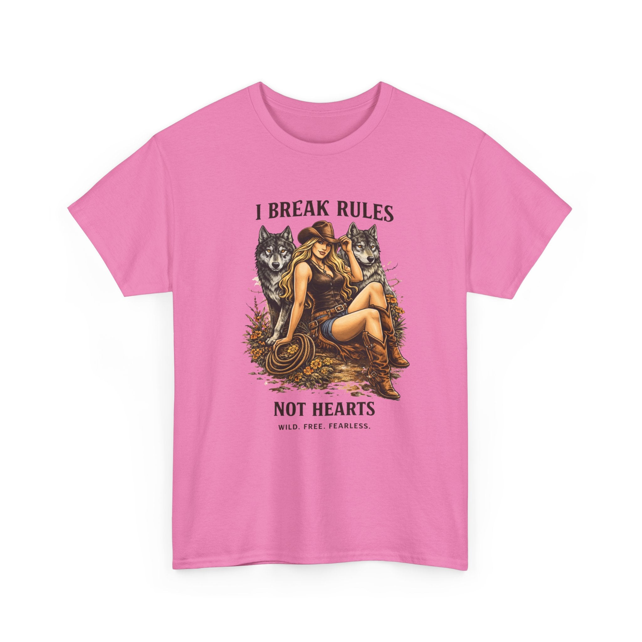 Vintage Cowgirl  Pinup T-Shirt — "I Break Rules Not Hearts" Graphic Tee