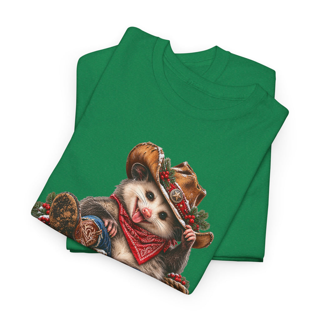 Pete the Possum Women’s Classic Christmas Tee – Western Cowgirl Holiday Shirt