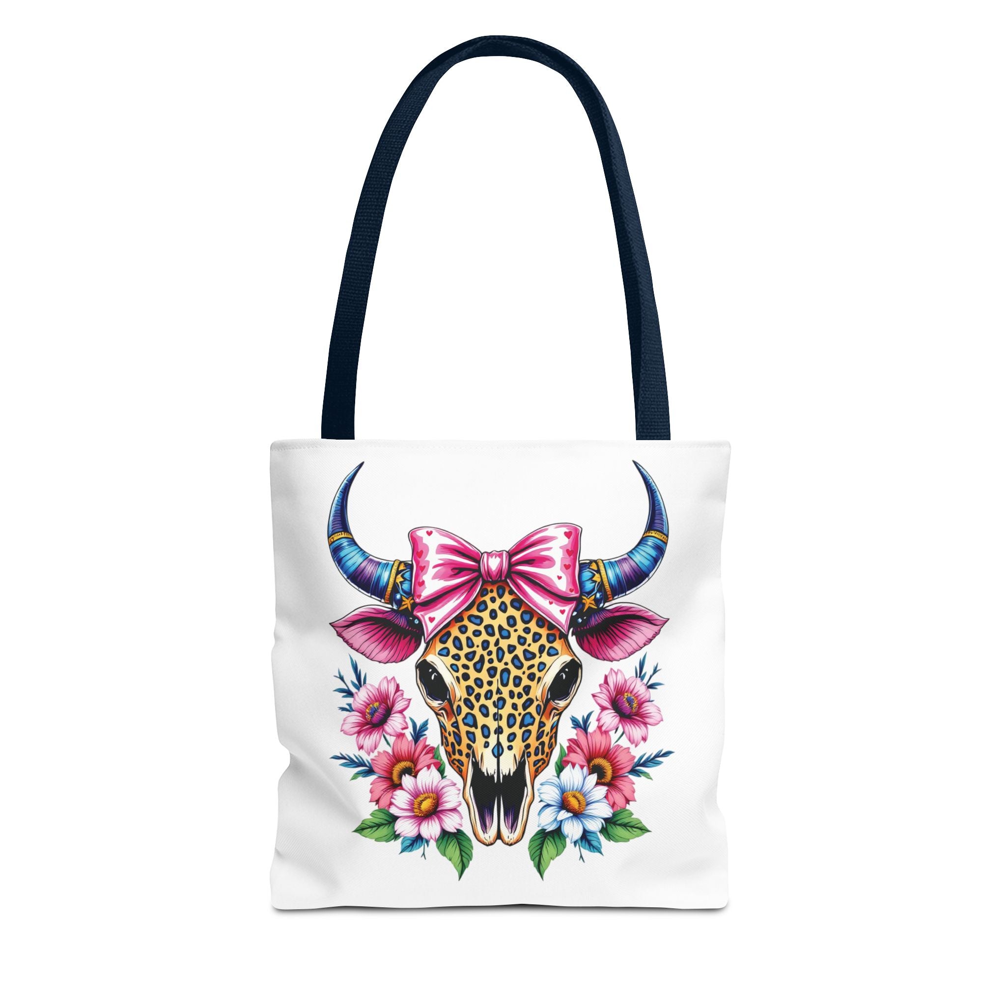 Cow Skull Floral Tote Bag – Colorful Western Chic with Pink Bow