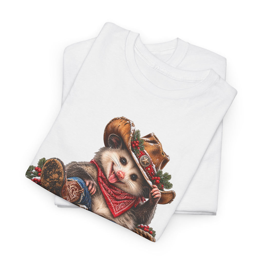 Pete the Possum Women’s Classic Christmas Tee – Western Cowgirl Holiday Shirt