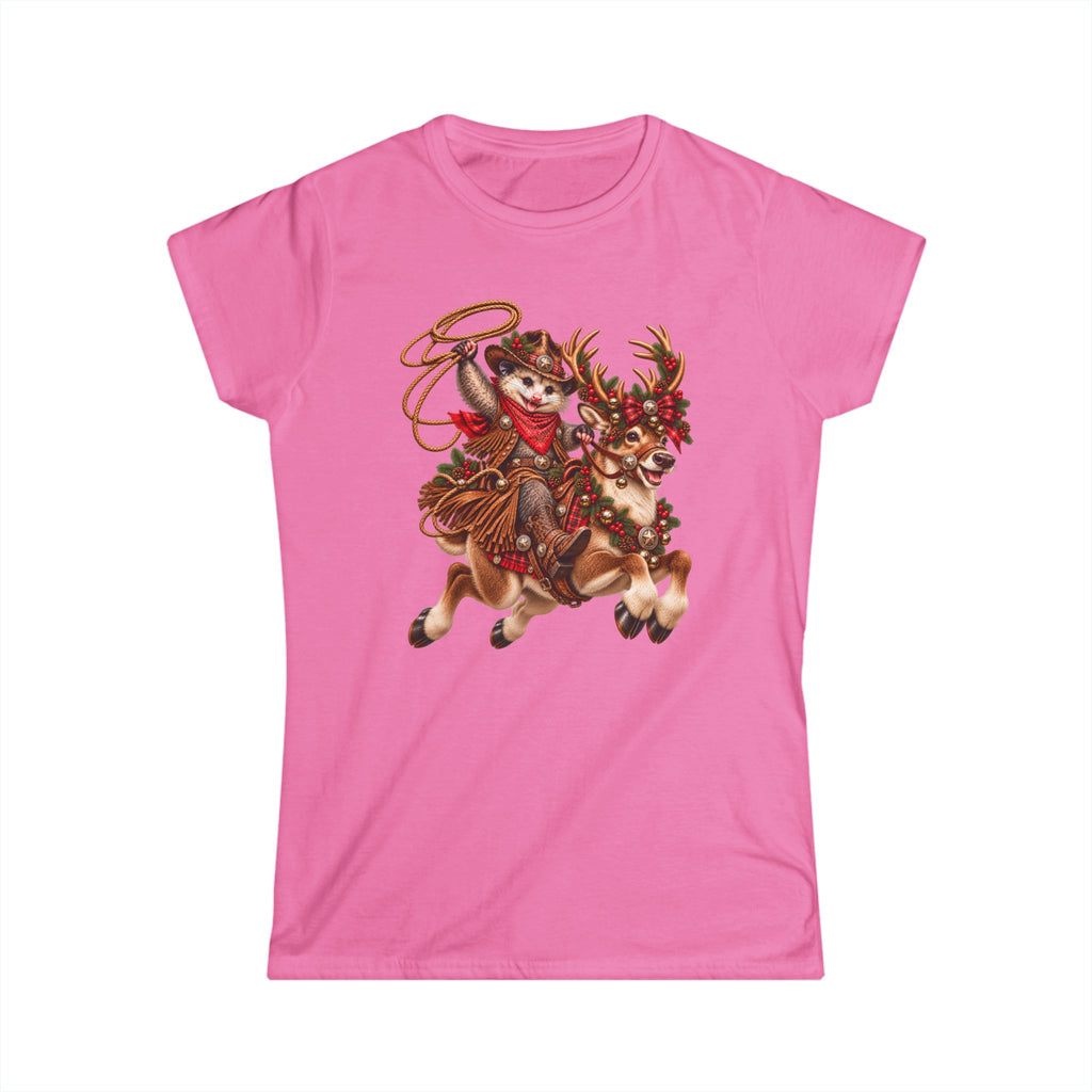 Pete’s Christmas Reindeer Ride Women’s T-Shirt – Cute Western Possum Holiday Tee 🎄🦌🤠