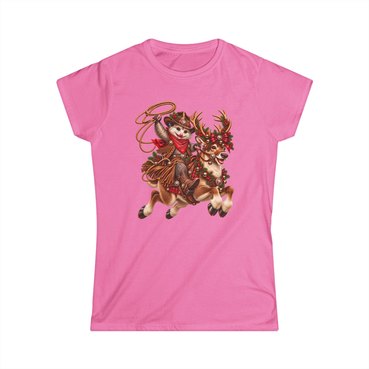 Pete’s Christmas Reindeer Ride Women’s T-Shirt – Cute Western Possum Holiday Tee 🎄🦌🤠
