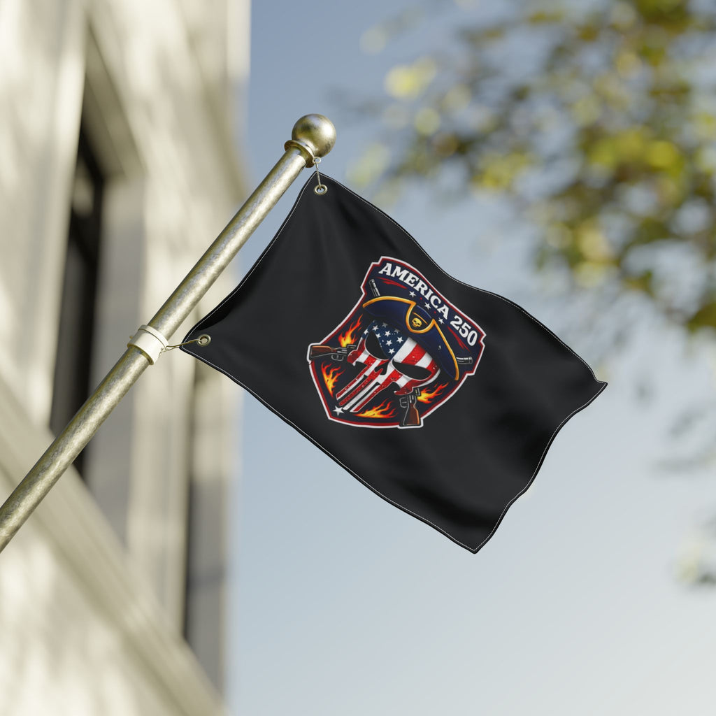 America 250 Skull Shield Flag - Double-Sided Patriotic Banner
