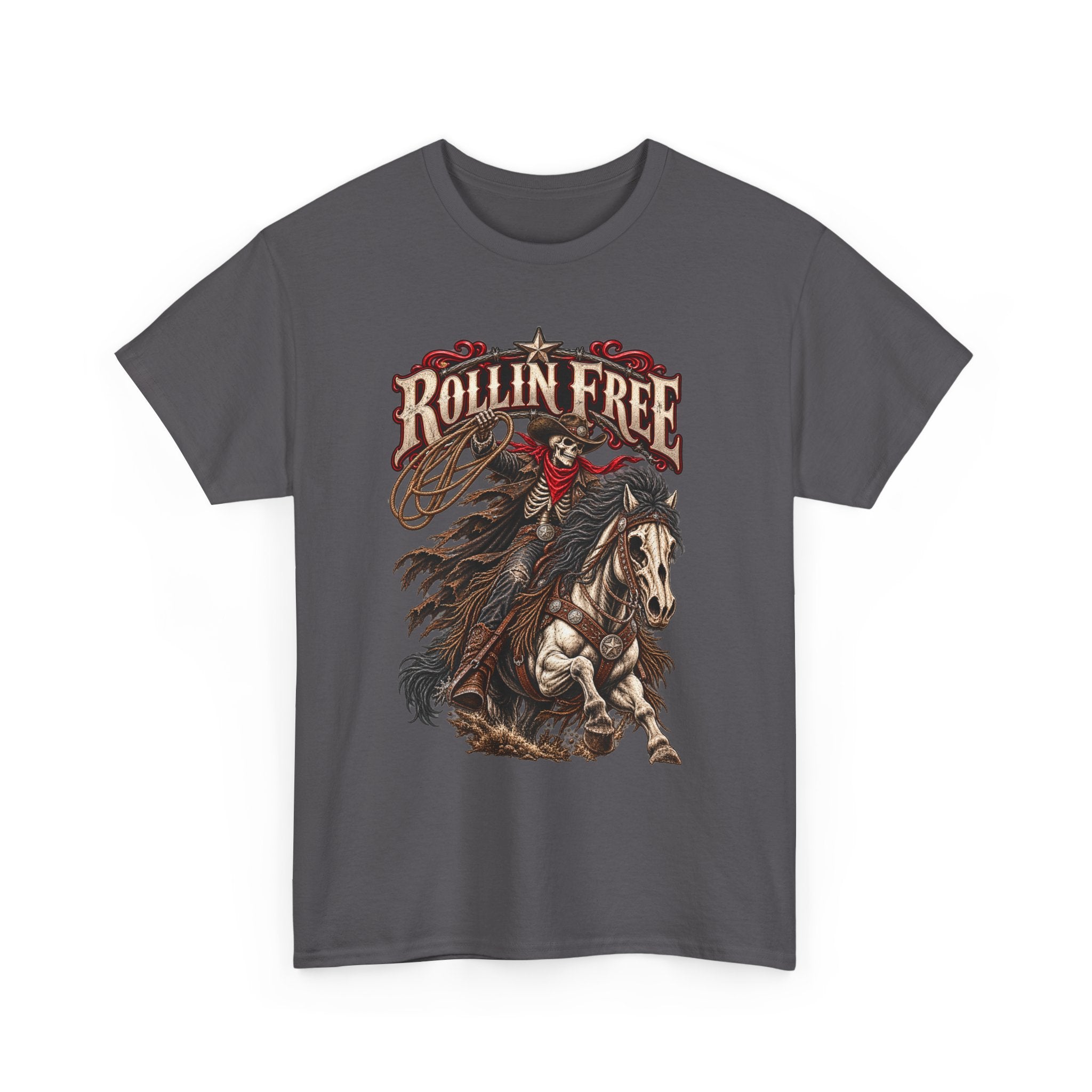Rollin' Free Skeleton Cowboy Tee — Unisex Western Graphic T-Shirt