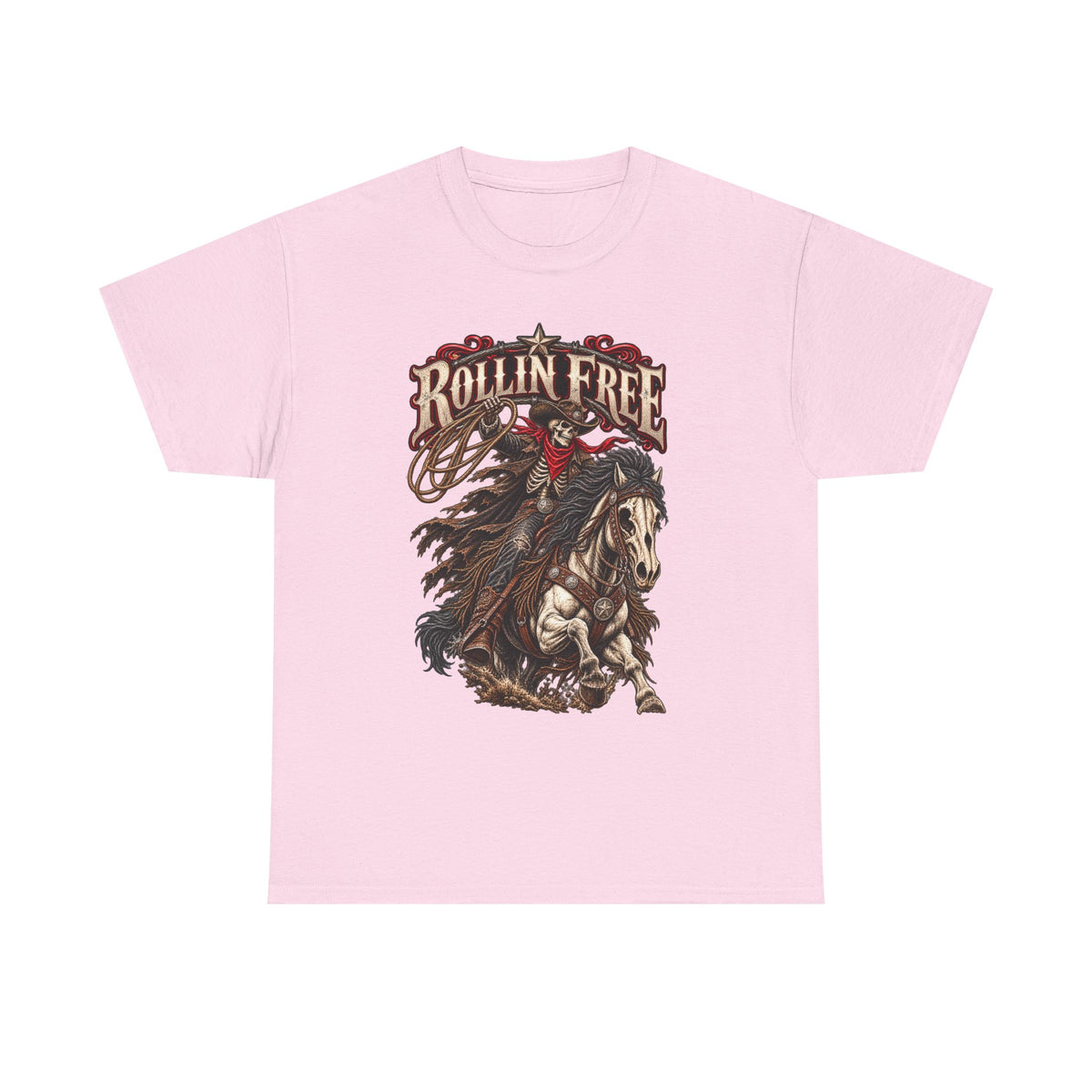 Rollin' Free Skeleton Cowboy Tee — Unisex Western Graphic T-Shirt