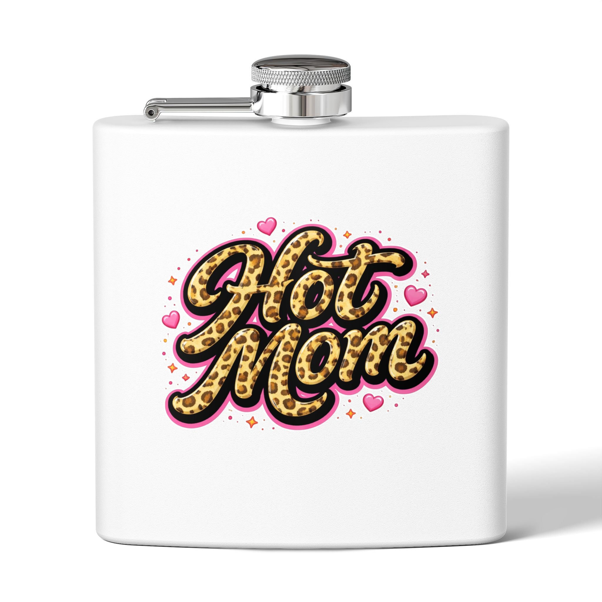 Hot Mom Leopard Print 6oz Stainless Steel Flask — Funny Mother's Day Gift