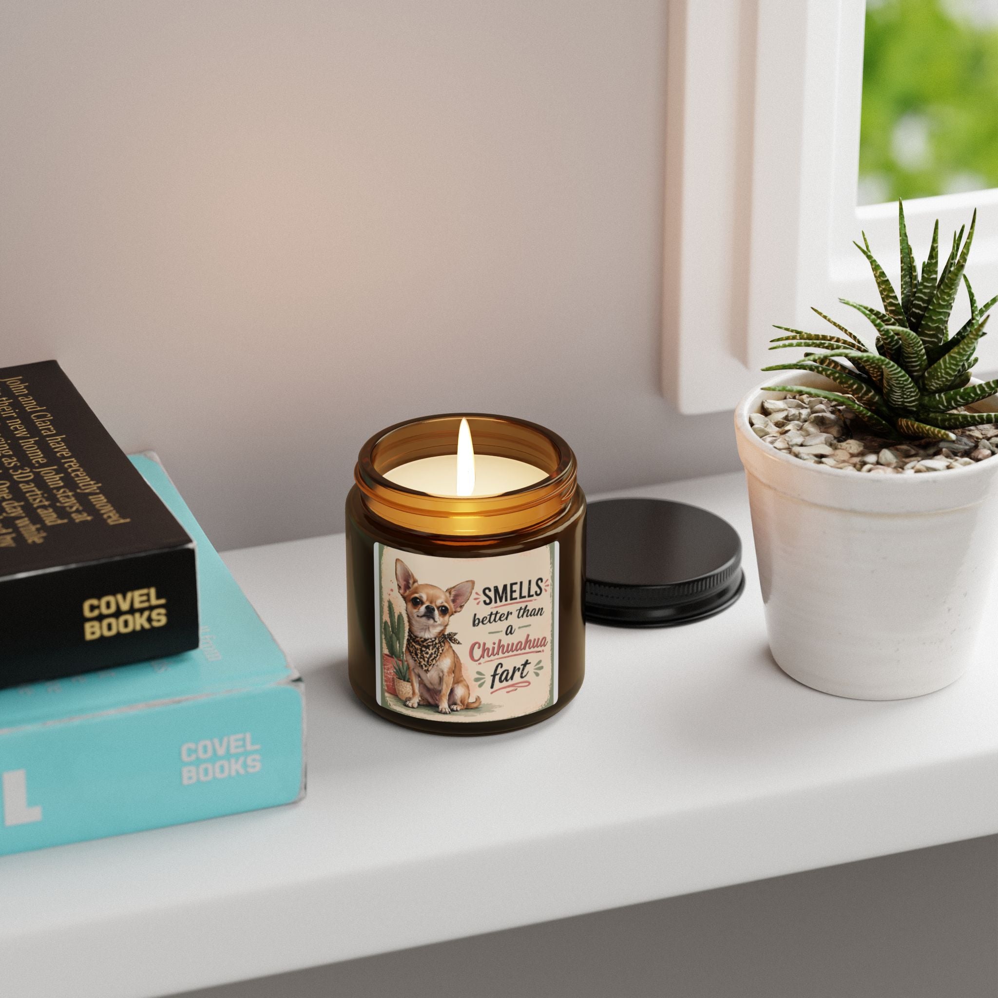 Chihuahua Candle — 'Smells Better Than a Chihuahua Fart' Scented Soy Candle (Amber Jar)