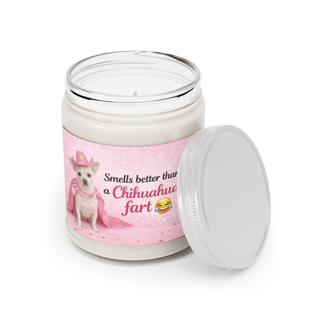 Chihuahua Fart Funny Soy Candle — Scented 9oz Jar with White Lid