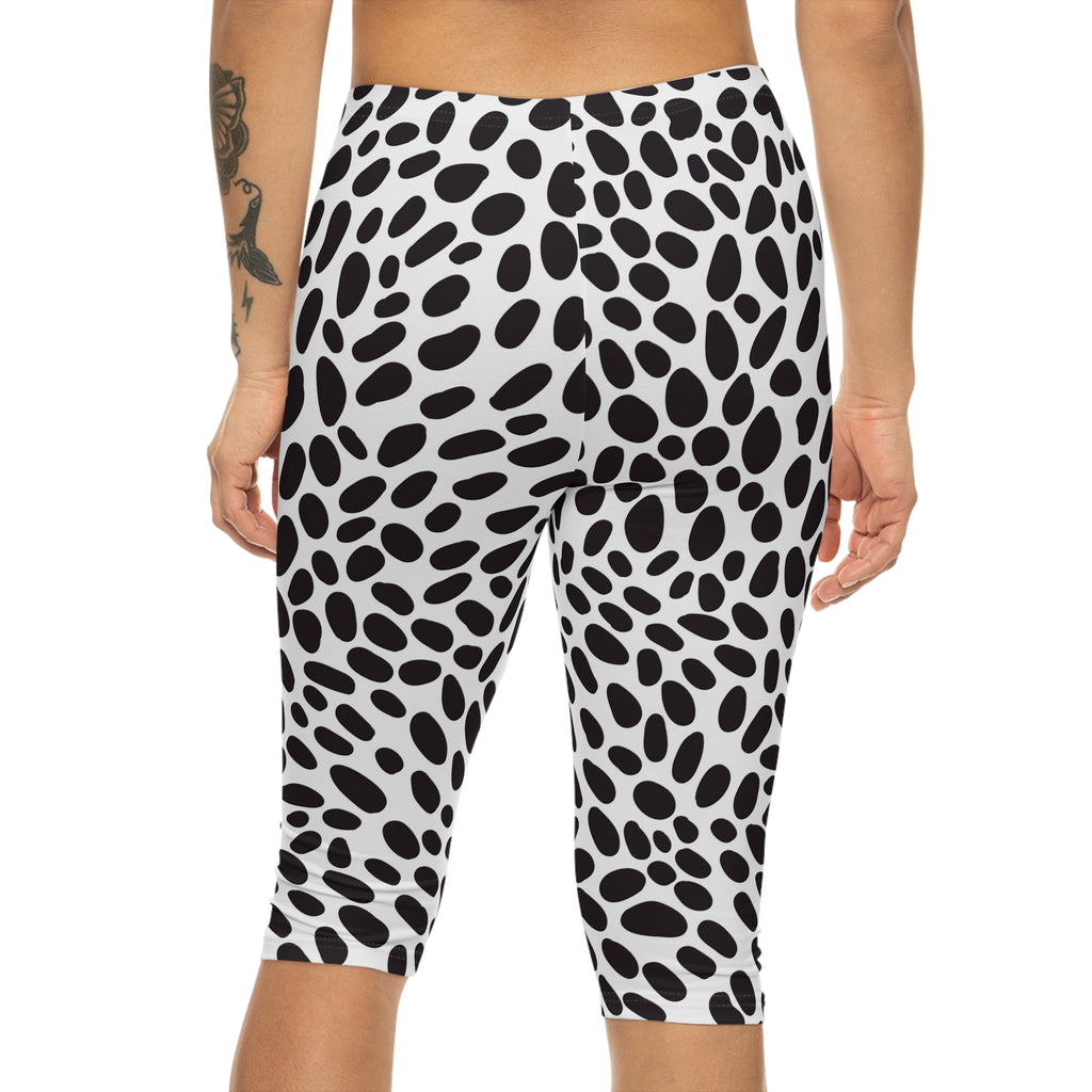 Black & White Dalmatian Spot Capri Leggings — Animal Print Women’s Activewear