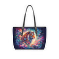 Cosmic Tiger PU Leather Shoulder Bag — Colorful Galaxy Animal Tote