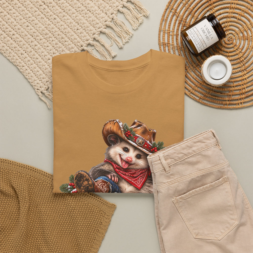 Pete the Possum Women’s Classic Christmas Tee – Western Cowgirl Holiday Shirt