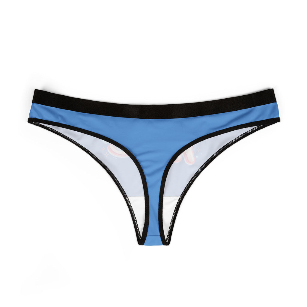 Women's Thong Underwear — Blue 'Nice' Graphic Cotton-Blend Panties
