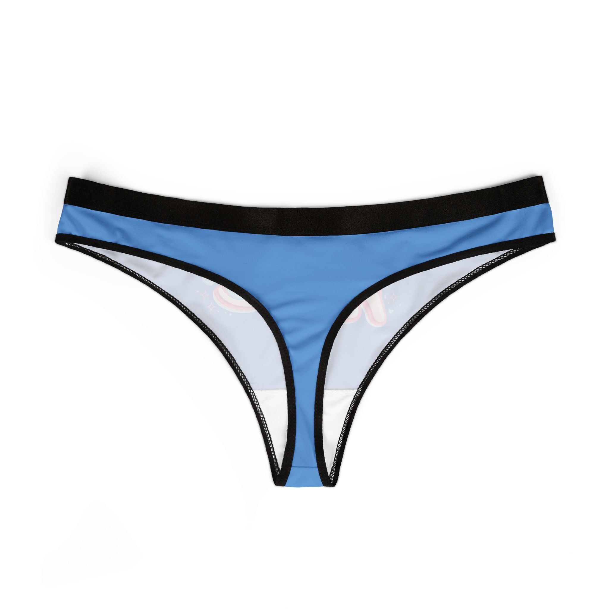 Women's Thong Underwear — Blue 'Nice' Graphic Cotton-Blend Panties