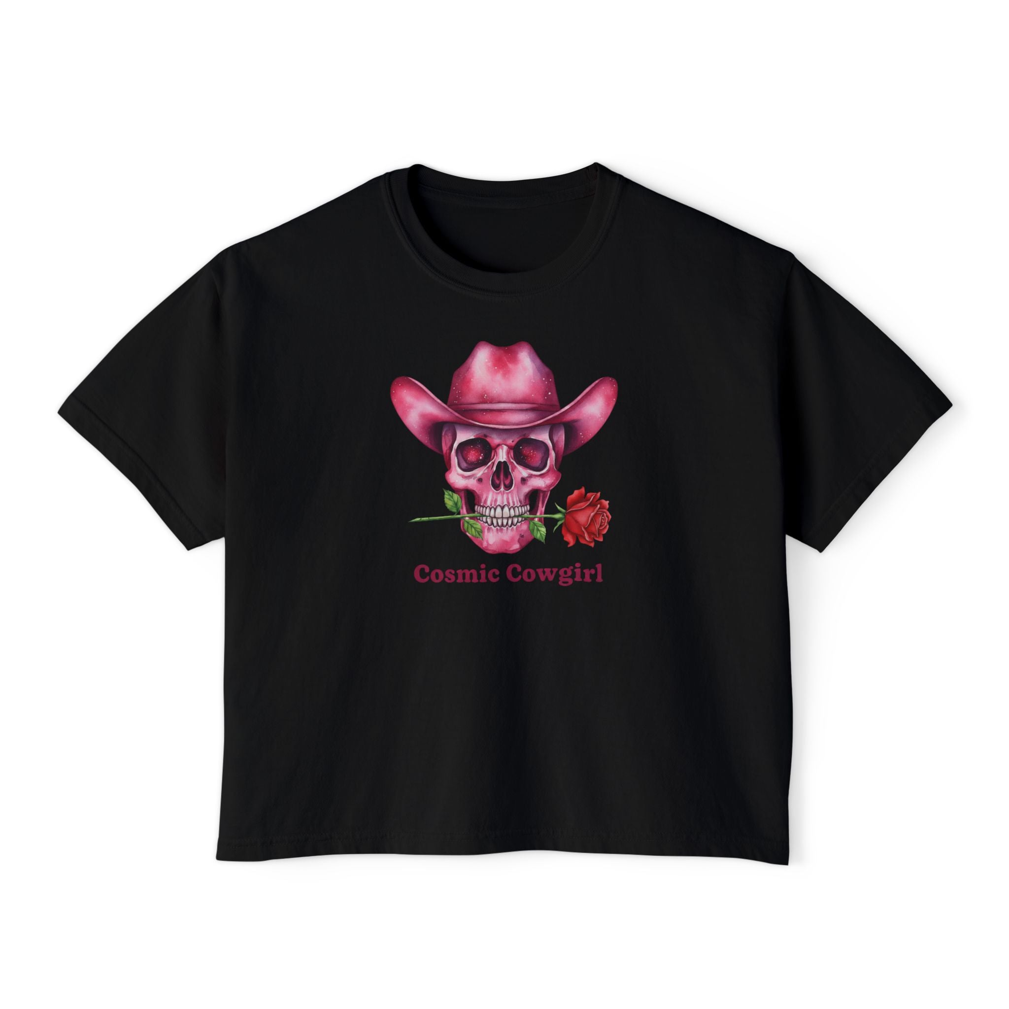 Cosmic Cowgirl Skull Tee — Women's Boxy Graphic T-Shirt