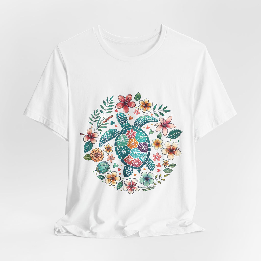 Floral Mosaic Sea Turtle T-Shirt — Tropical Beach Boho Tee