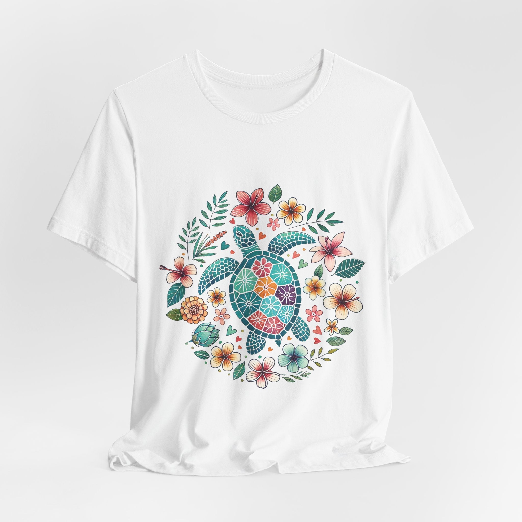 Floral Mosaic Sea Turtle T-Shirt — Tropical Beach Boho Tee