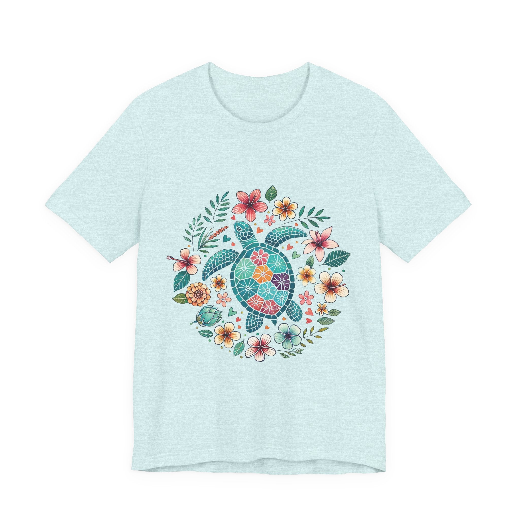 Floral Mosaic Sea Turtle T-Shirt — Tropical Beach Boho Tee