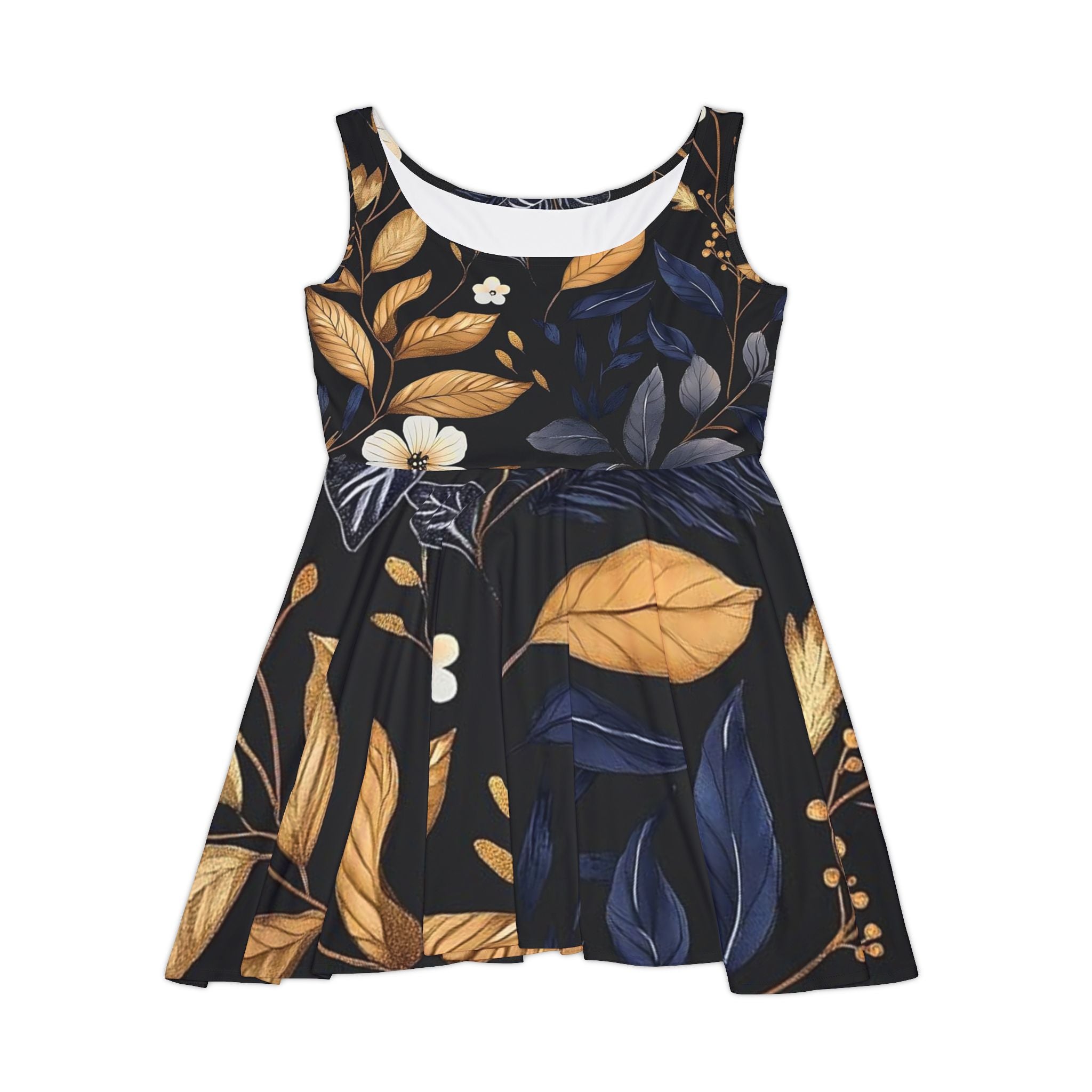 Floral Nightfall Skater Dress — Navy & Mustard Botanical