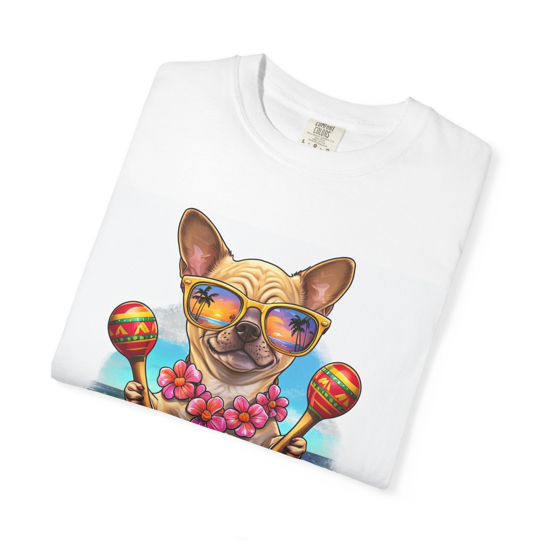 Tropical Dog T-Shirt - Fun Unisex Garment-Dyed Tee with Hawaiian Design, Summer Apparel, Beachwear, Gift for Pet Lovers, Vacation Style
