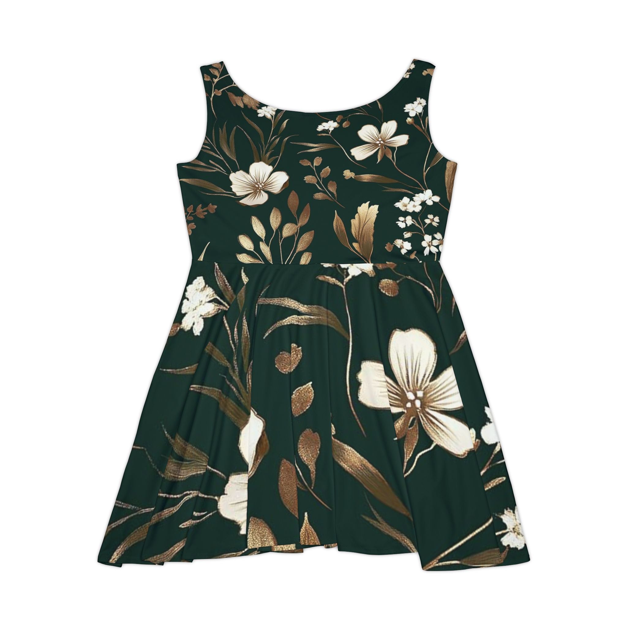 Floral Skater Dress - Dark Green Vintage Blossom Print