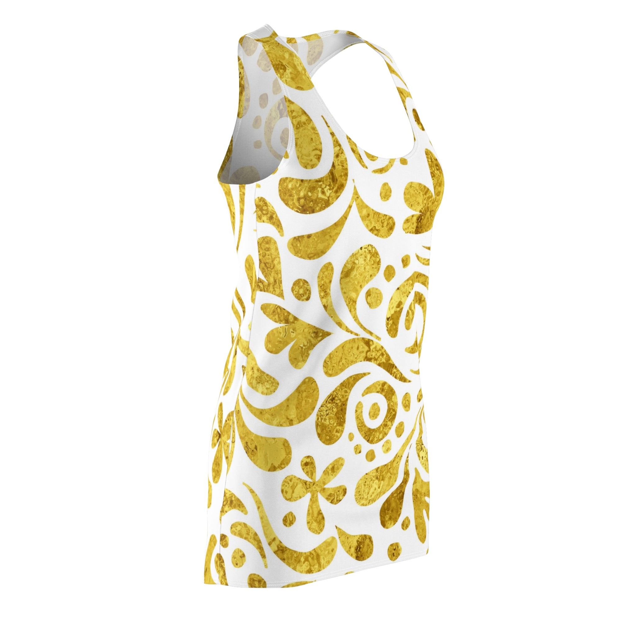 Gold Floral Racerback Dress — Allover Print Summer Dress