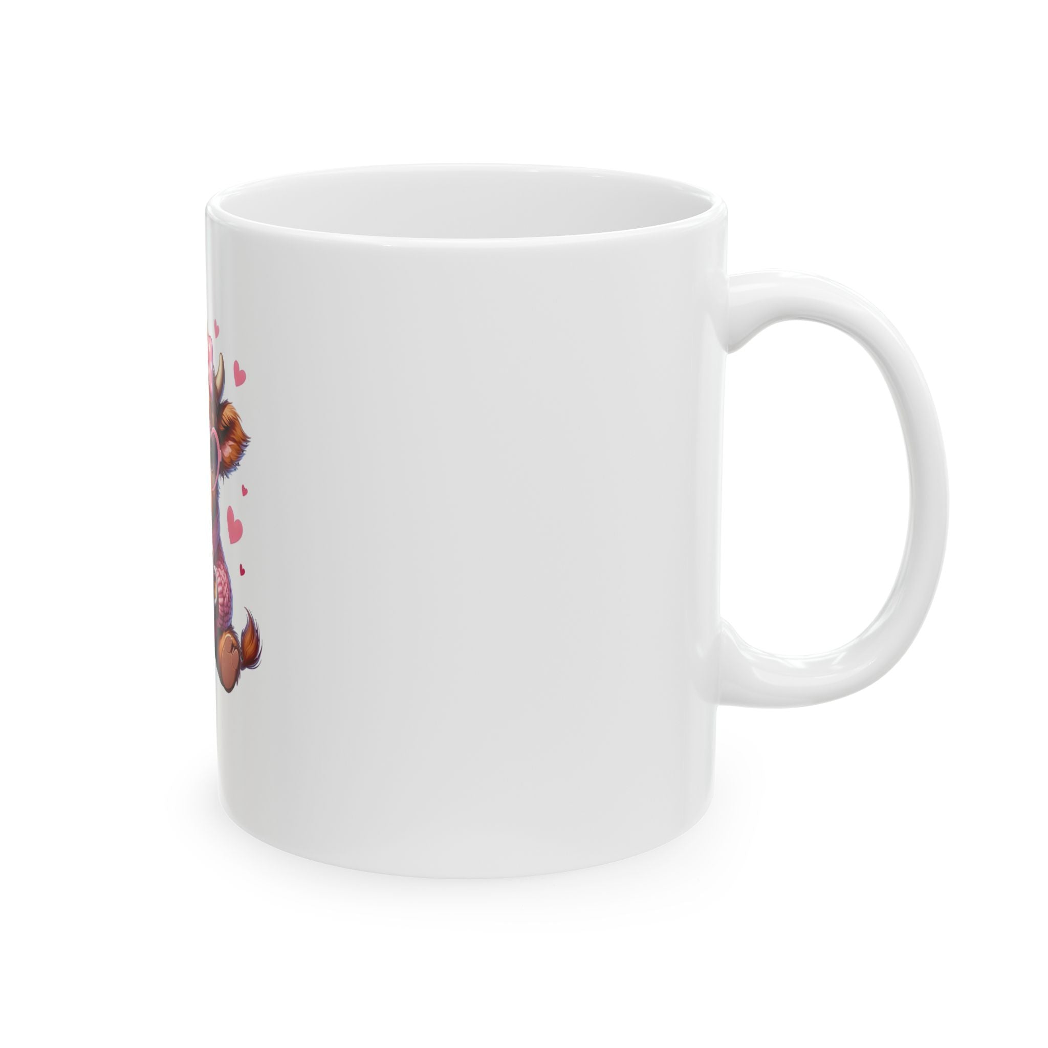 Valentine Highland Cow Ceramic Mug  Cute Cow with Heart (11oz & 15oz)