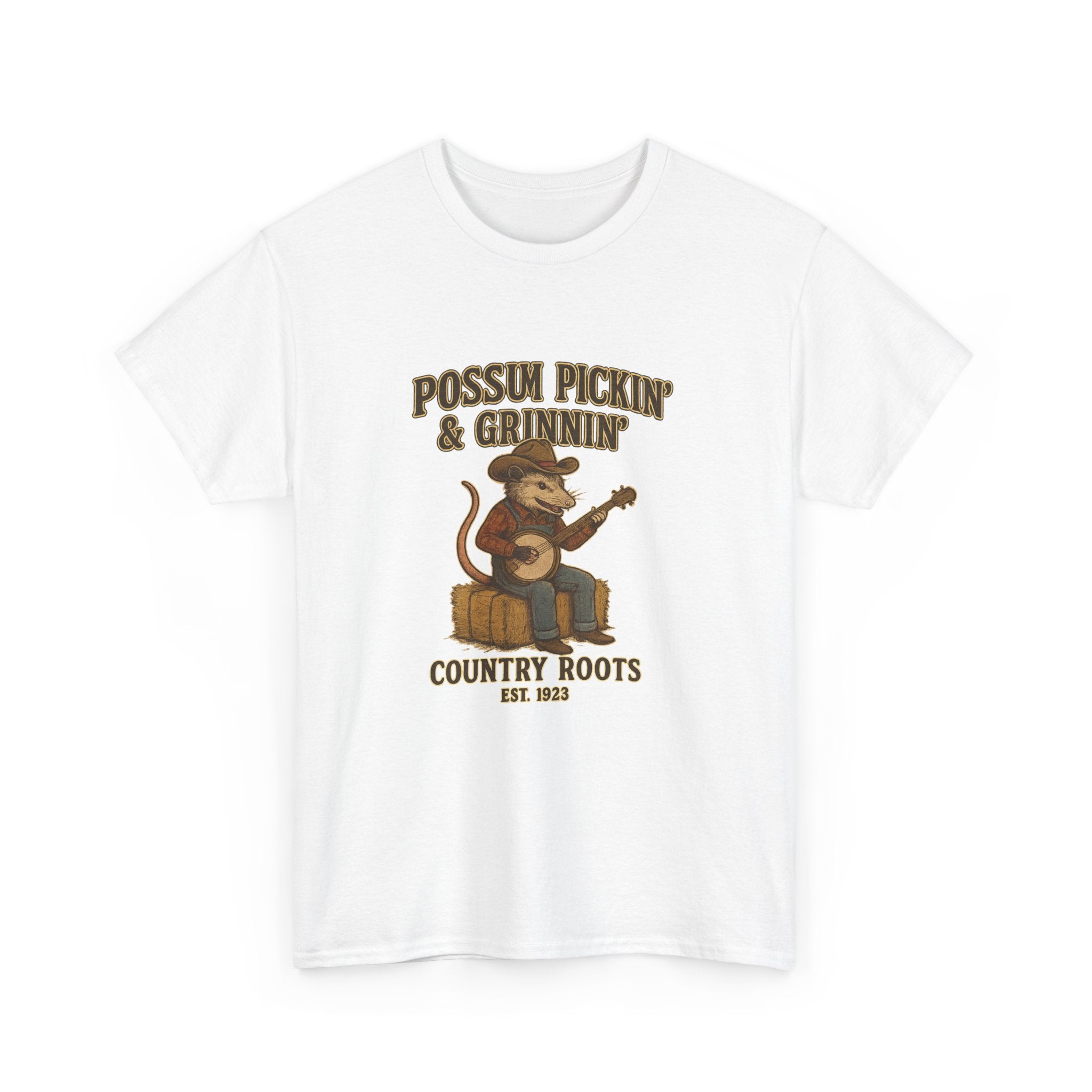 T-Shirt Possum Pickin' & Grinnin' Country Roots" Vintage Banjo Graphic Tee  Trendy T Shirt