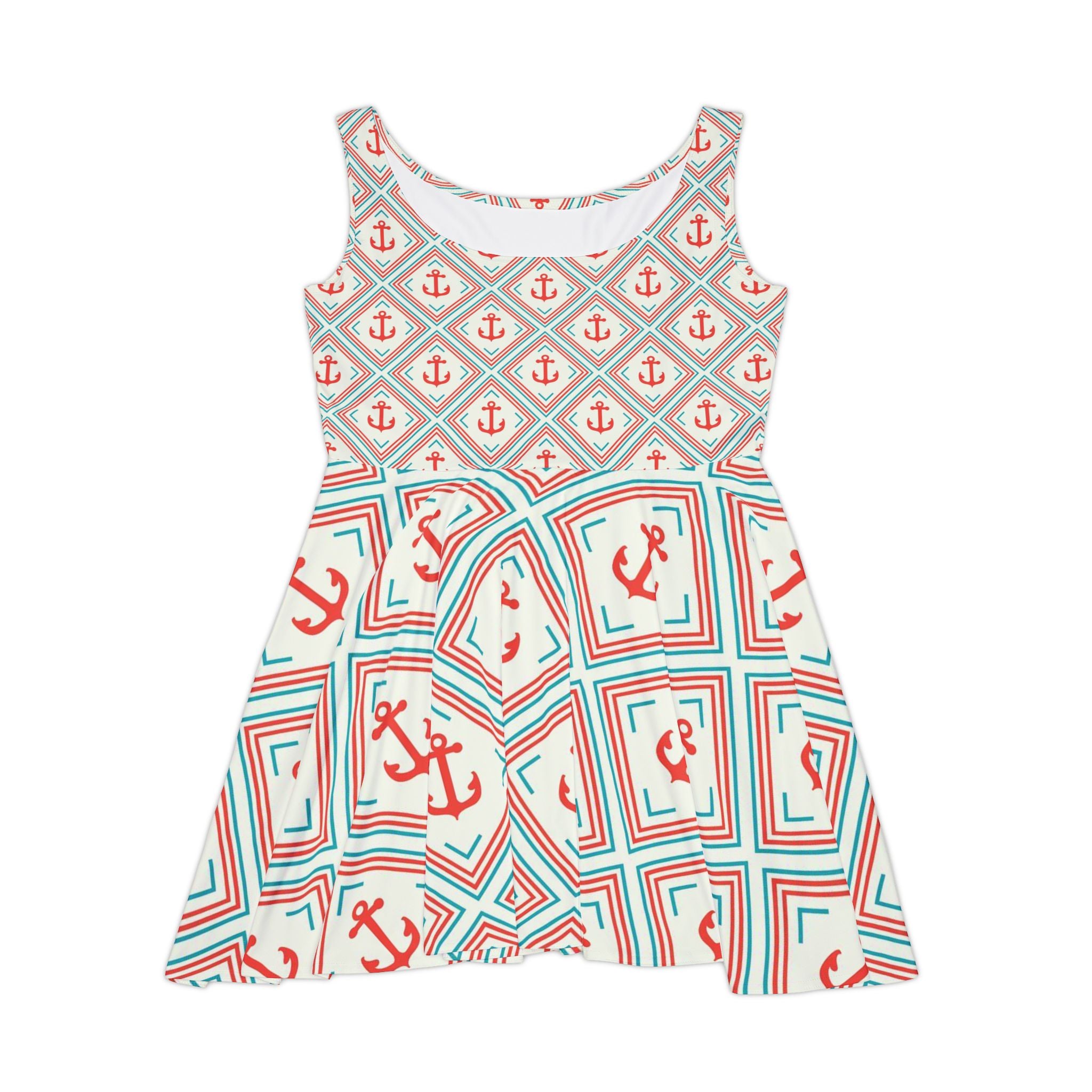 Anchor Print  Dress — Nautical Red & Teal Pattern