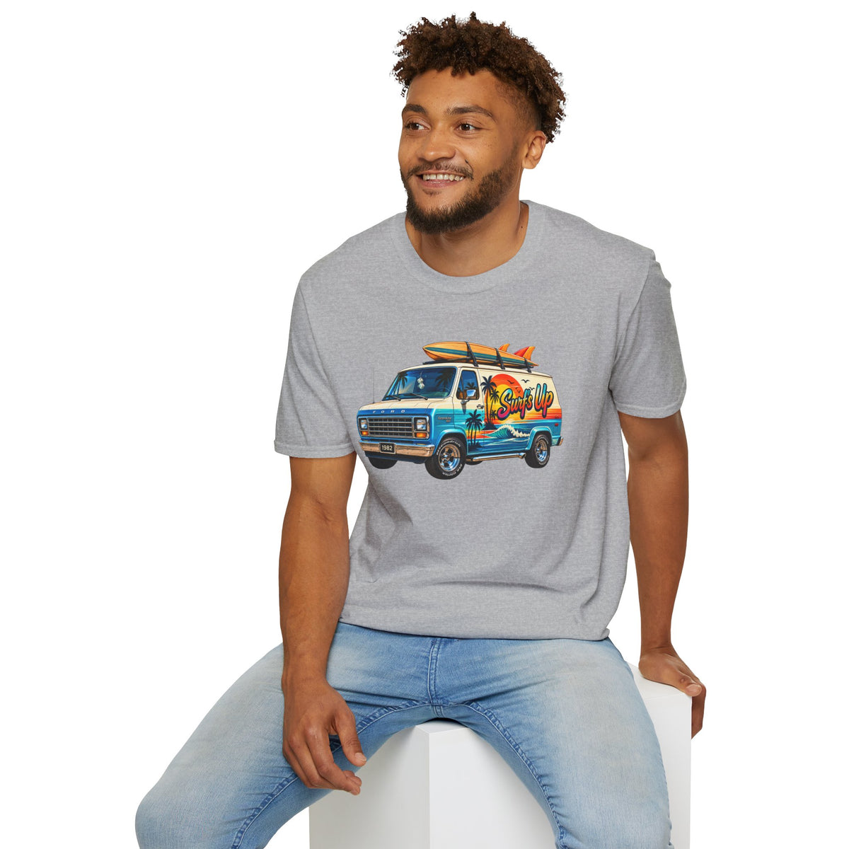 Surf Van T-Shirt — "Surf's Up" Retro Beach Van Tee