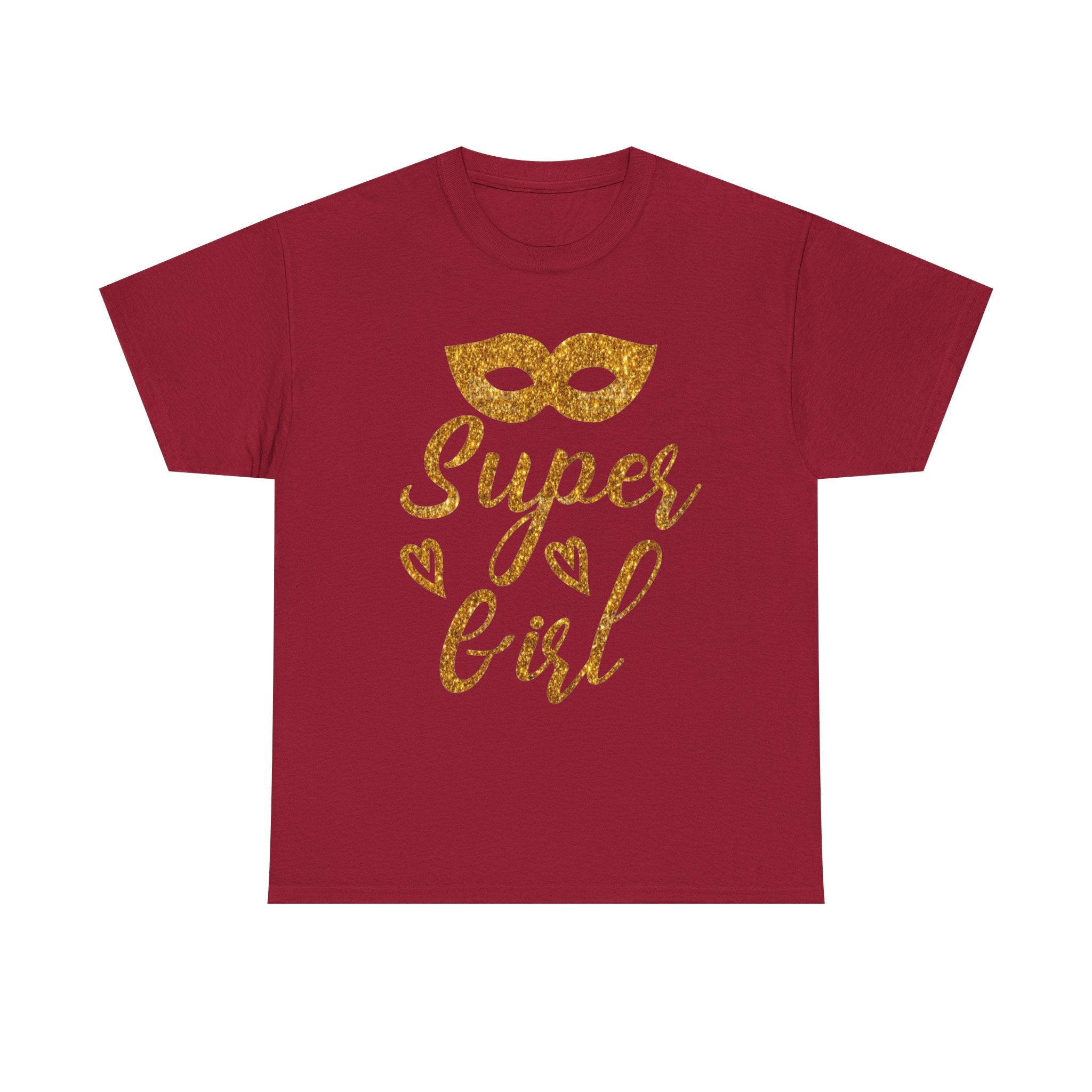 Super Girl Gold Glitter Mask T-Shirt — Strong Woman Trendy Tee