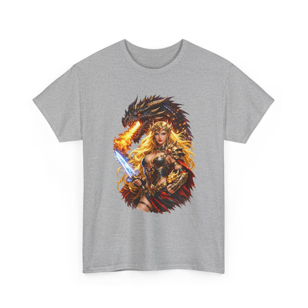 Fantasy Warrior  Fire born Goddess T-Shirt — Dragon & Sword Valkyrie Graphic Tee