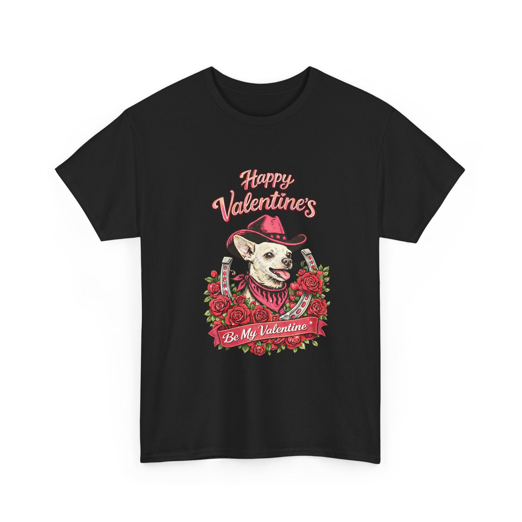 Valentine’s Day Chihuahua Cowgirl Dog Tee – “Be My Valentine” Ranch & Farm Love Shirt