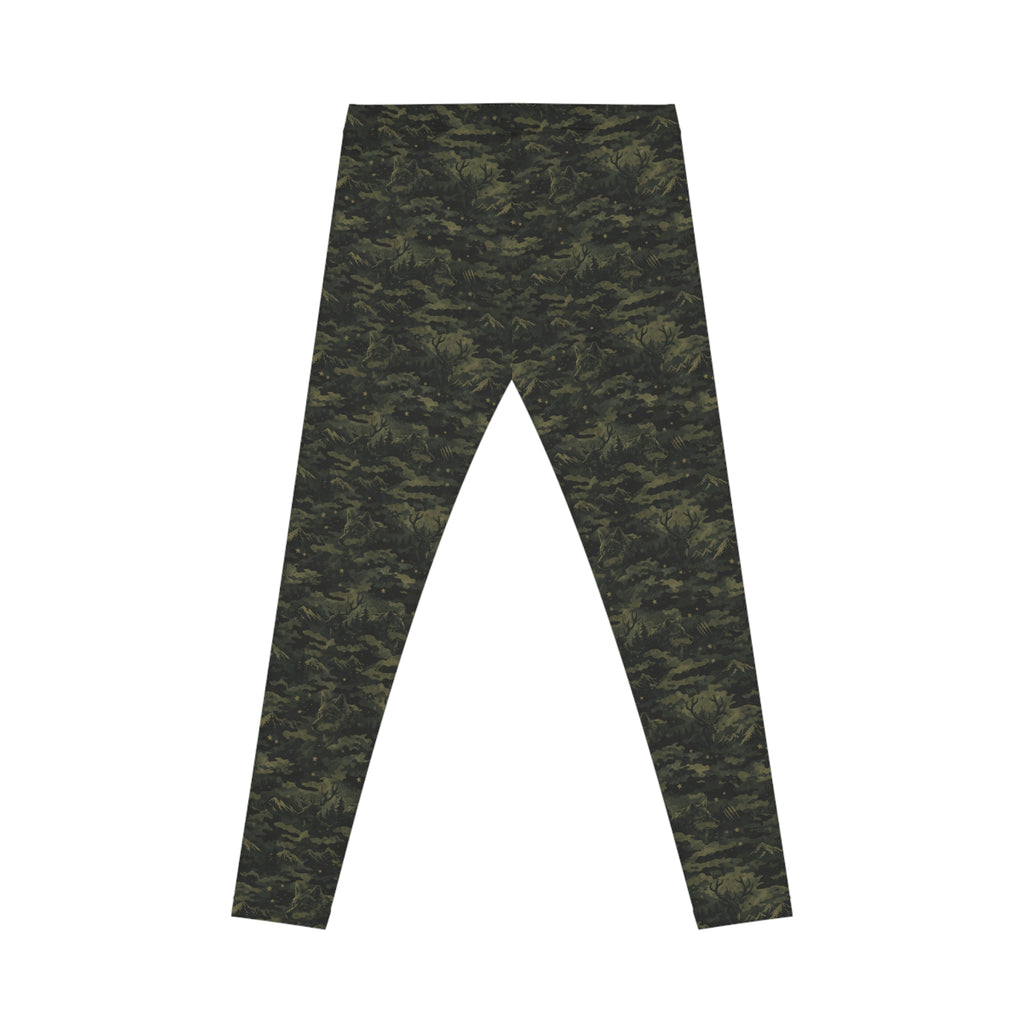 Camo Print Women's Leggings — Olive Green All-Over Pattern