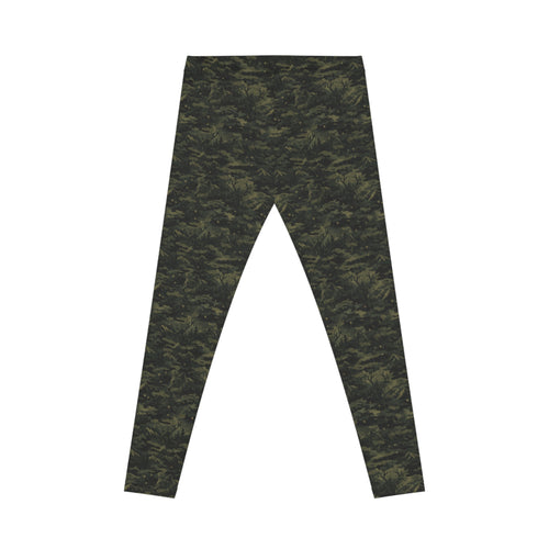 Camo Print Women's Leggings — Olive Green All-Over Pattern