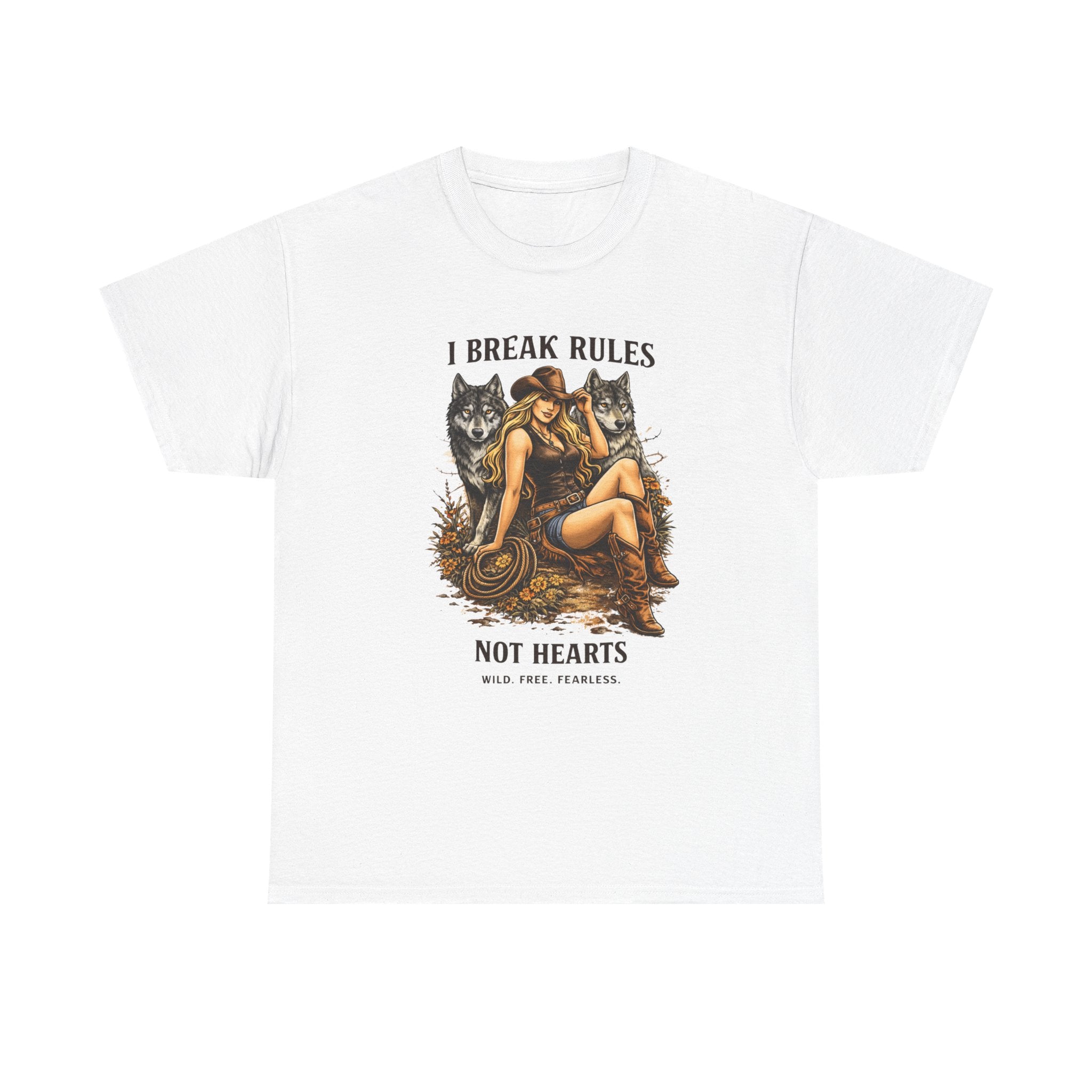 Vintage Cowgirl  Pinup T-Shirt — "I Break Rules Not Hearts" Graphic Tee