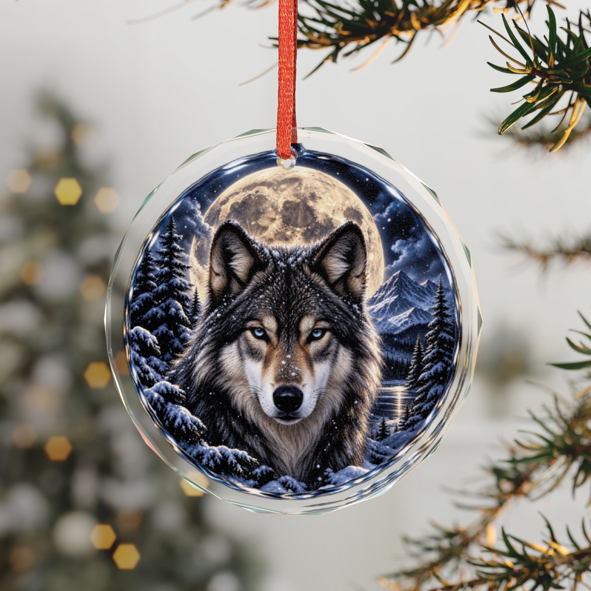 Wolf Moon Glass Ornament — Wildlife Holiday Tree Decoration