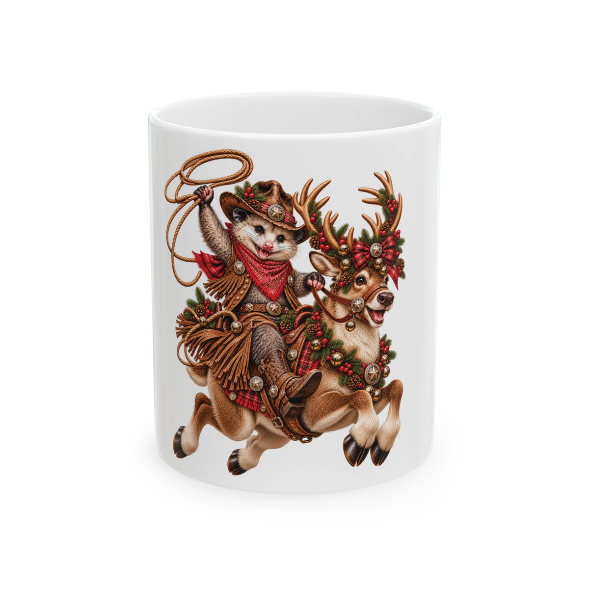 Christmas Cowboy Possum & Reindeer Mug – Funny Western Holiday Coffee Cup 🤠🎄🦌