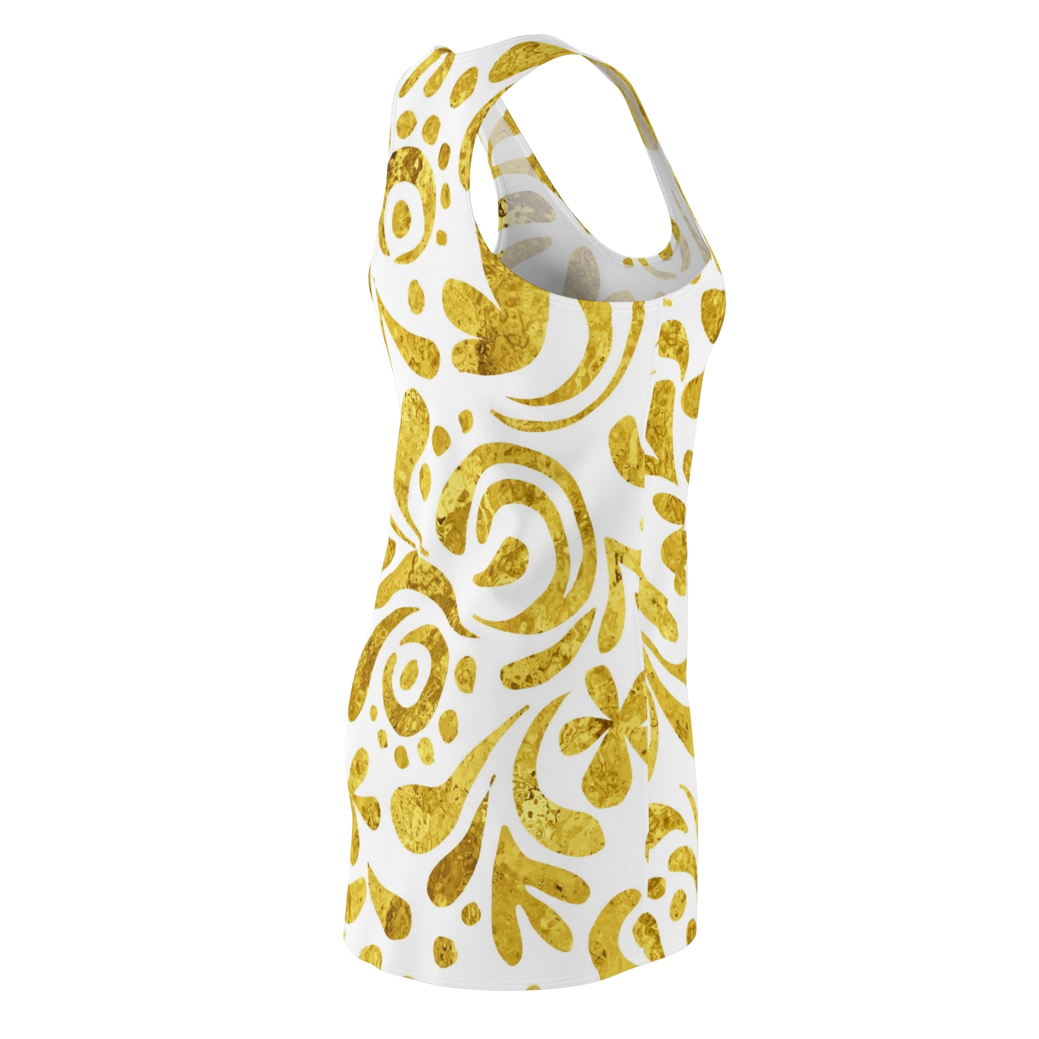 Gold Floral Racerback Dress — Allover Print Summer Dress