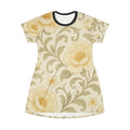 Floral Vintage Rose T-Shirt Dress – Soft Yellow All-Over Print