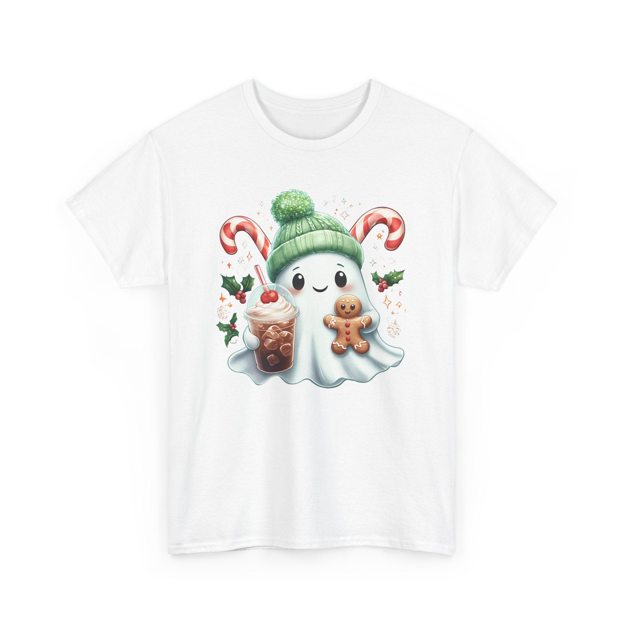 Christmas Ghost T-Shirt — Cute Holiday Ghost with Gingerbread & Candy Canes      Trendy TShirt
