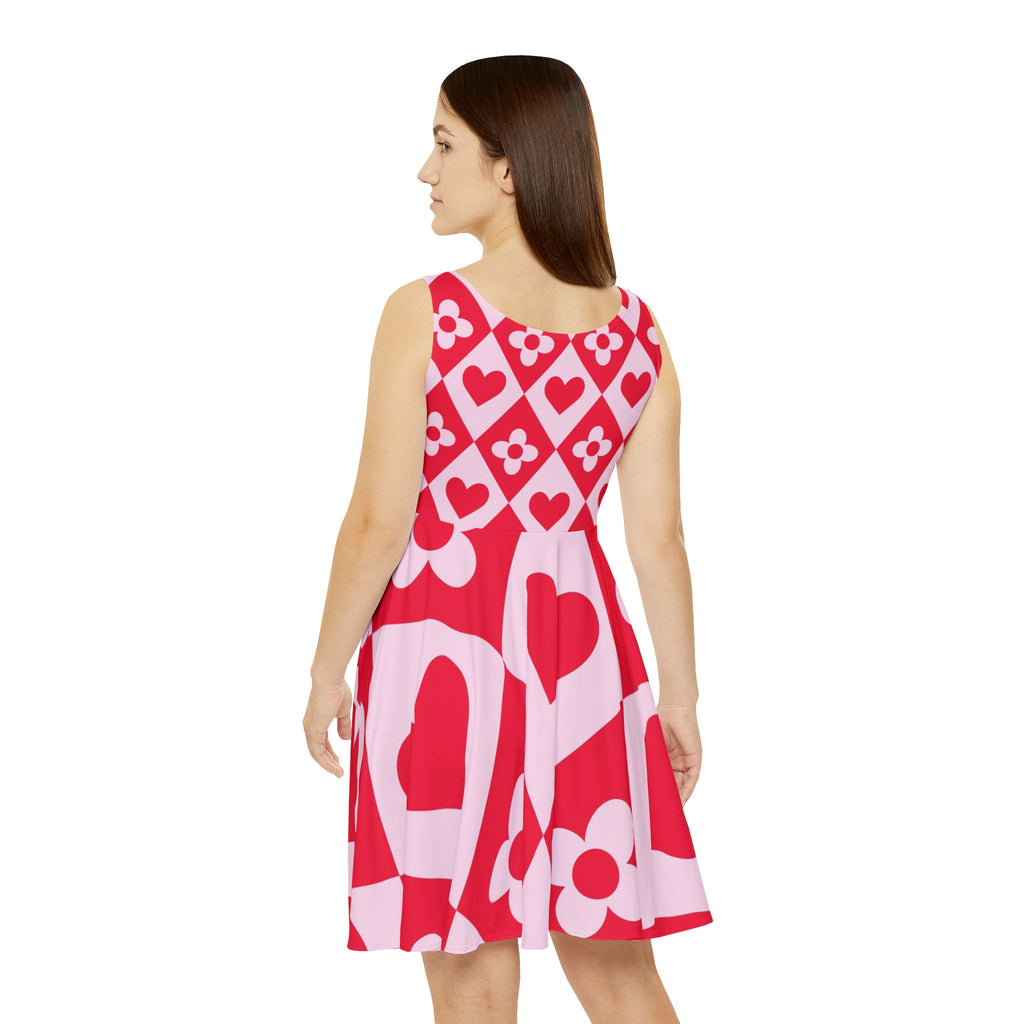 Heart & Flower Pink Dress — Women's Retro
