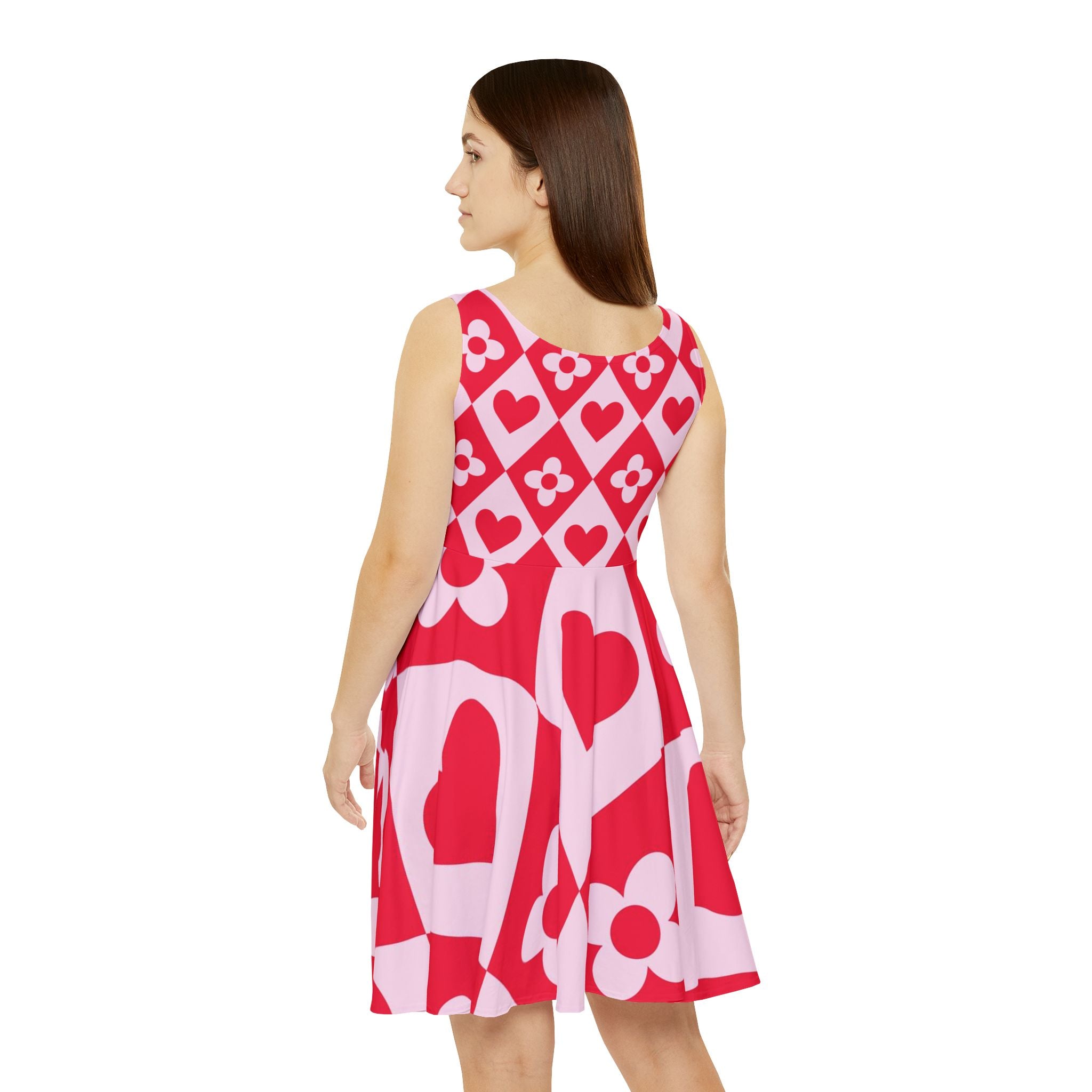 Heart & Flower Pink Dress — Women's Retro