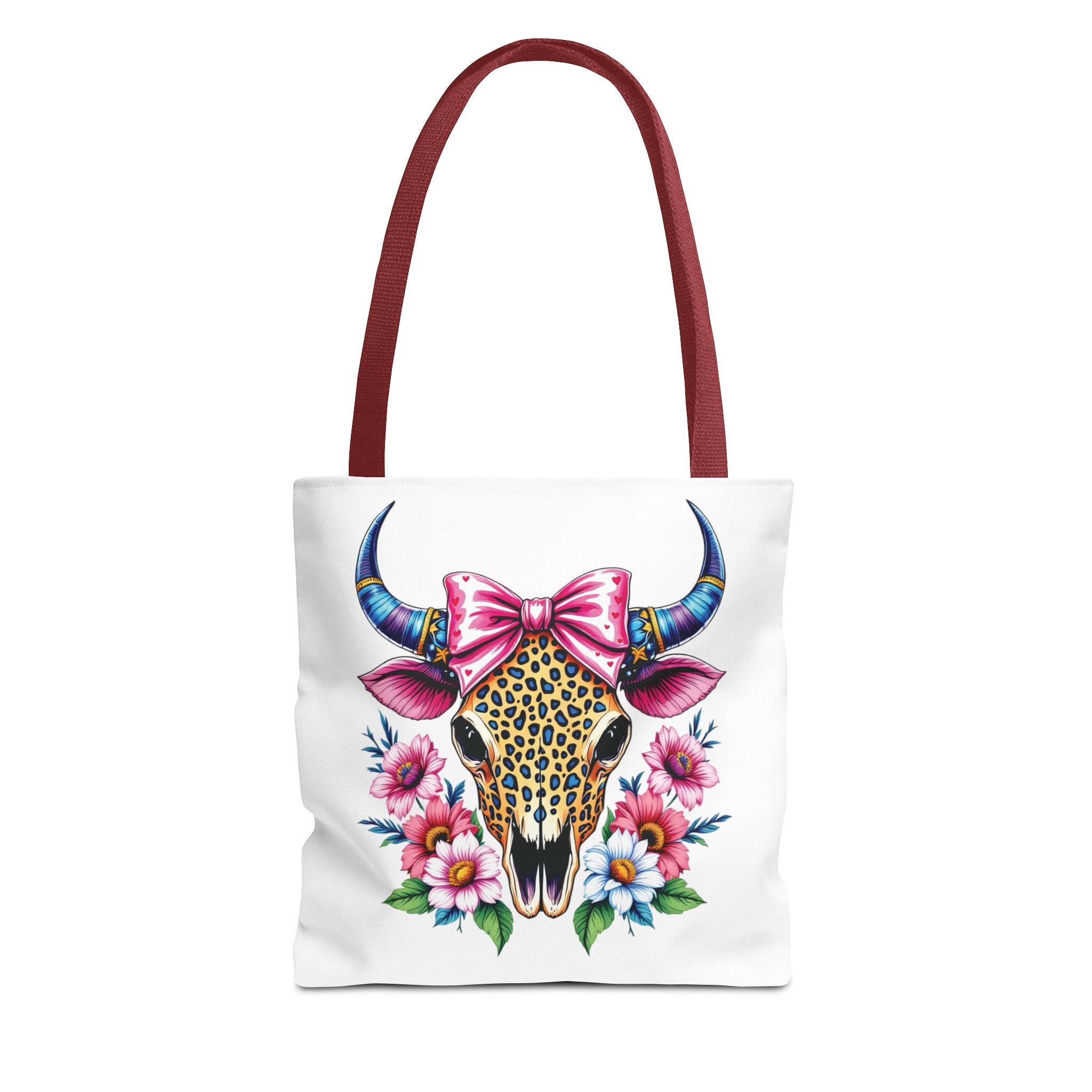 Cow Skull Floral Tote Bag – Colorful Western Chic with Pink Bow