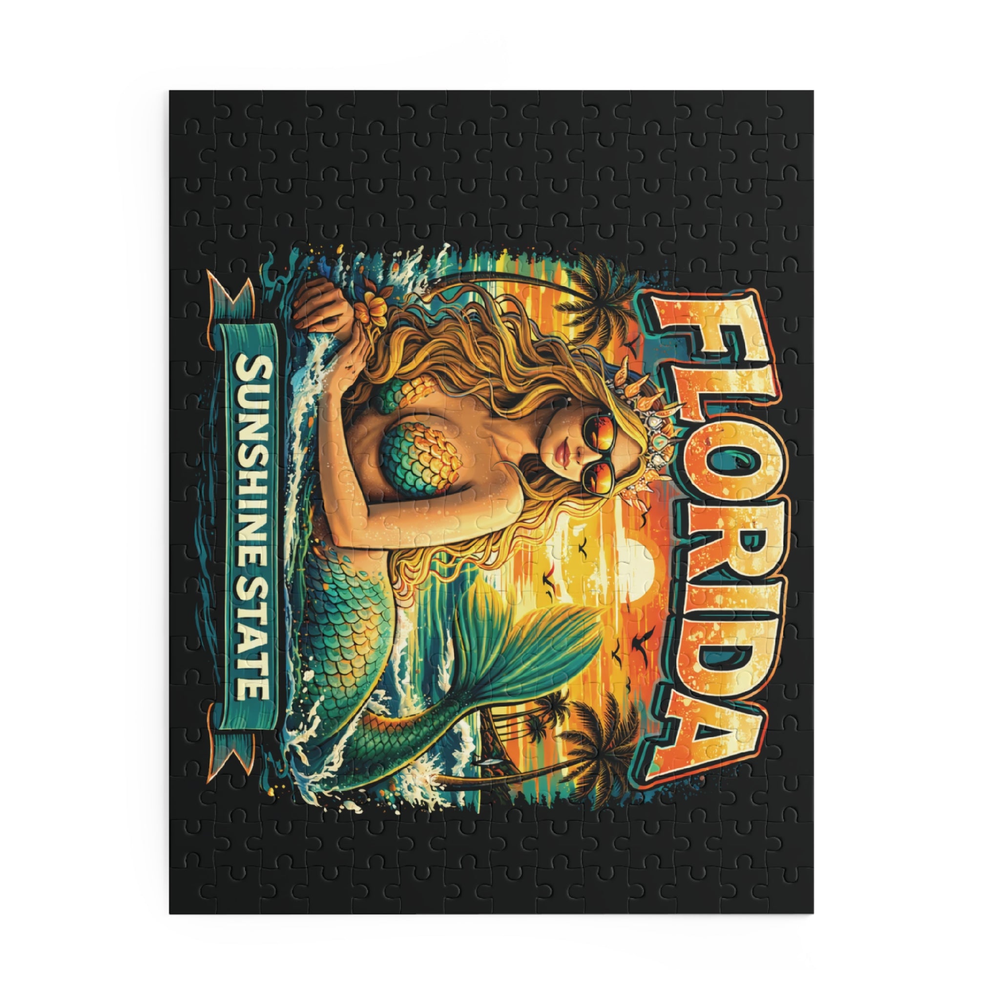 Florida Mermaid Puzzle — Sunshine State Beach Scene (120/252/500 Pieces)