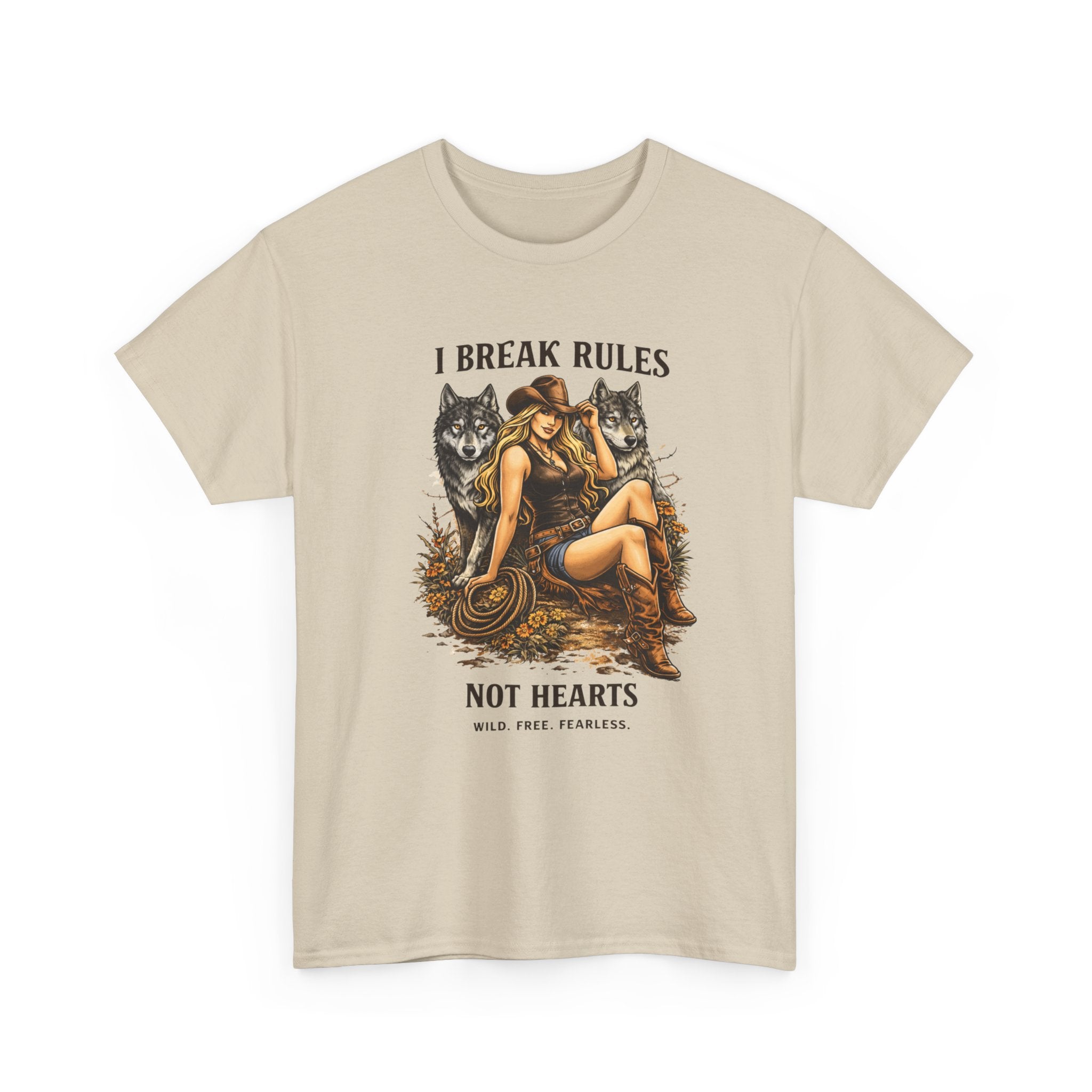 Vintage Cowgirl  Pinup T-Shirt — "I Break Rules Not Hearts" Graphic Tee